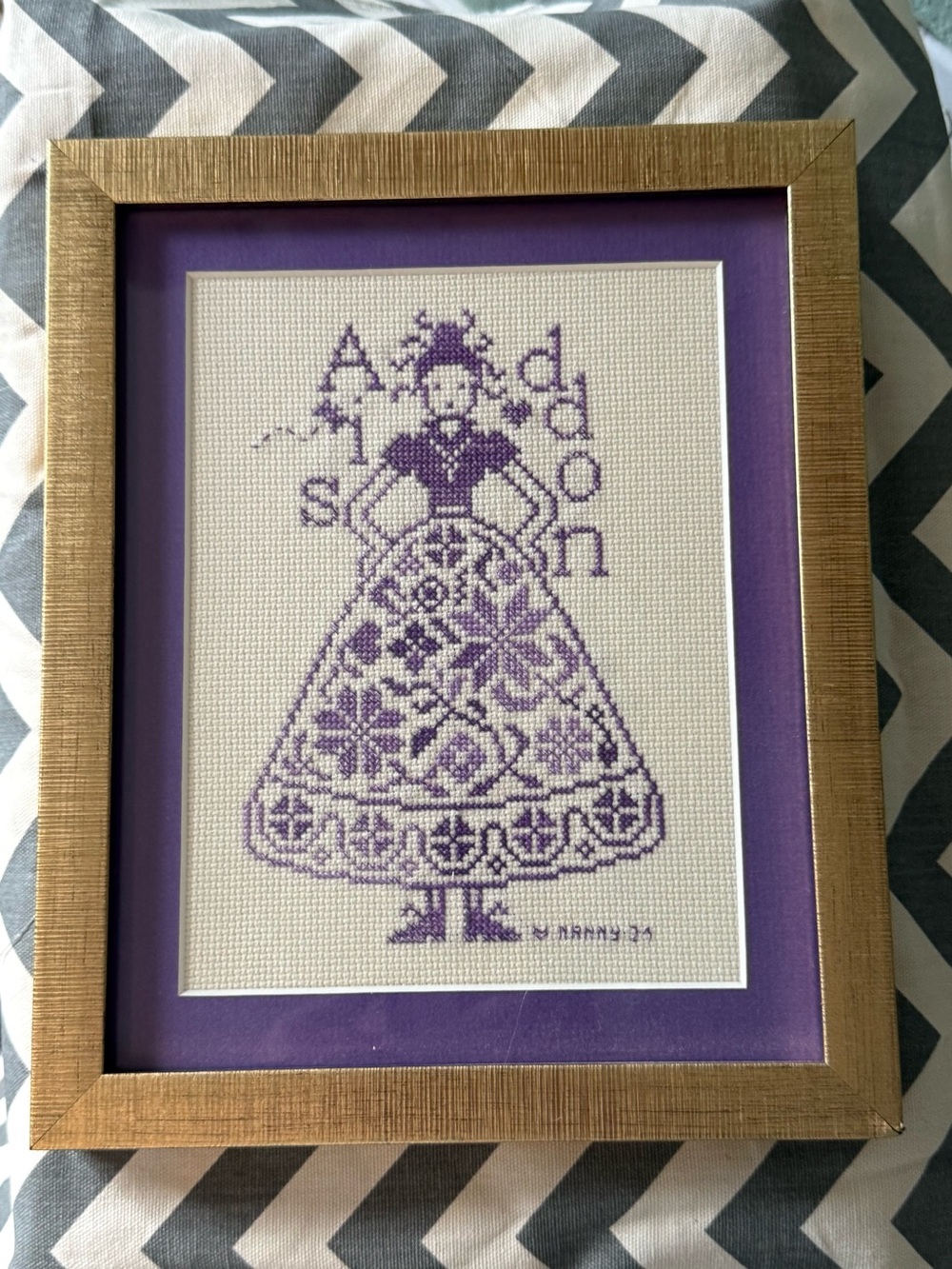 Framed Handmade Addison Cross Stitch
Folk Art Purple